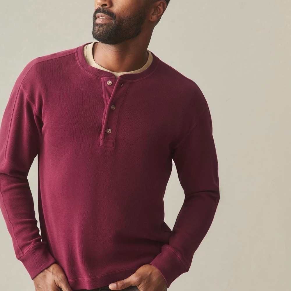 NWOT American Giant Men's French Rib Henley Top Shirt S Pomegranate Burgundy